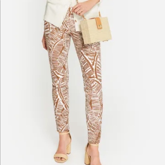 J. McLaughlin Denim - J. McLaughlin Brown/White Lexi Jeans Geo Palm Size 4 Mid Rise